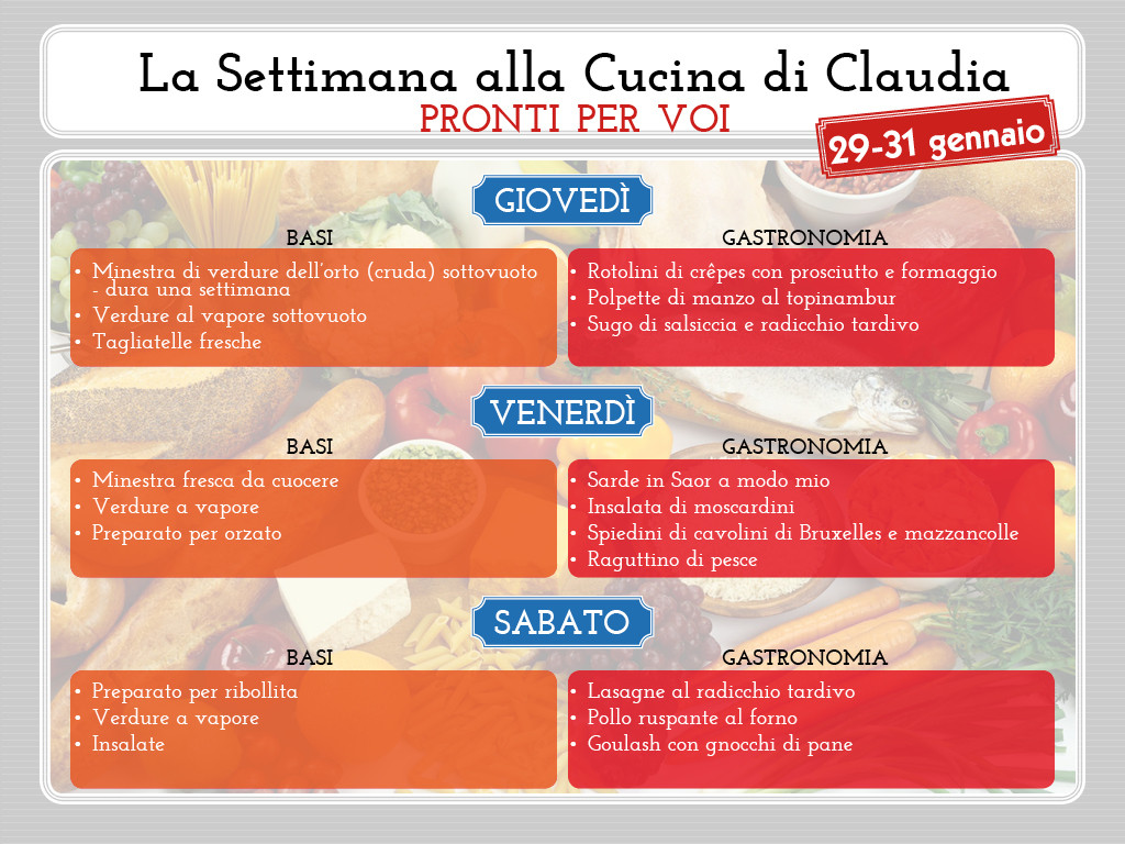 Menu La Cucina di Claudia Pavia di Udine 29-31 gennaio