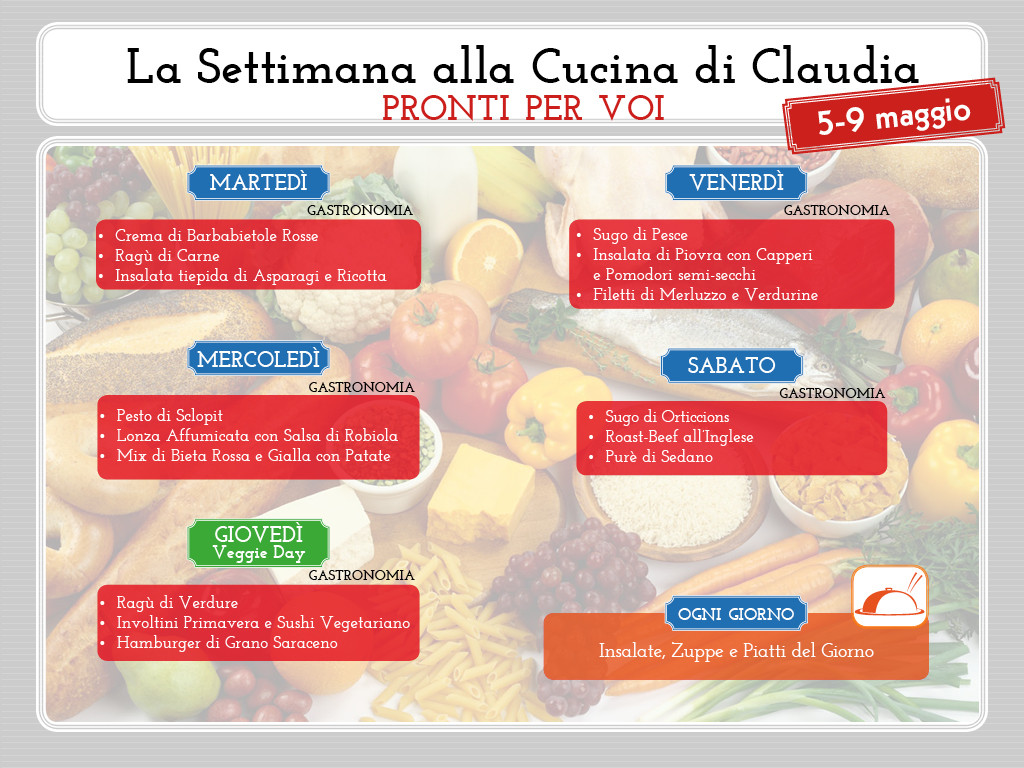 Menu 5-9 maggio La Cucina di Claudia Pavia di Udine