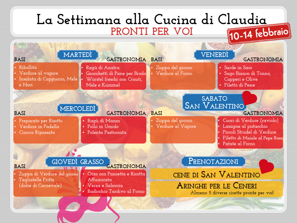 Menu 10-14 febbraio La Cucina di Claudia Pavia di Udine