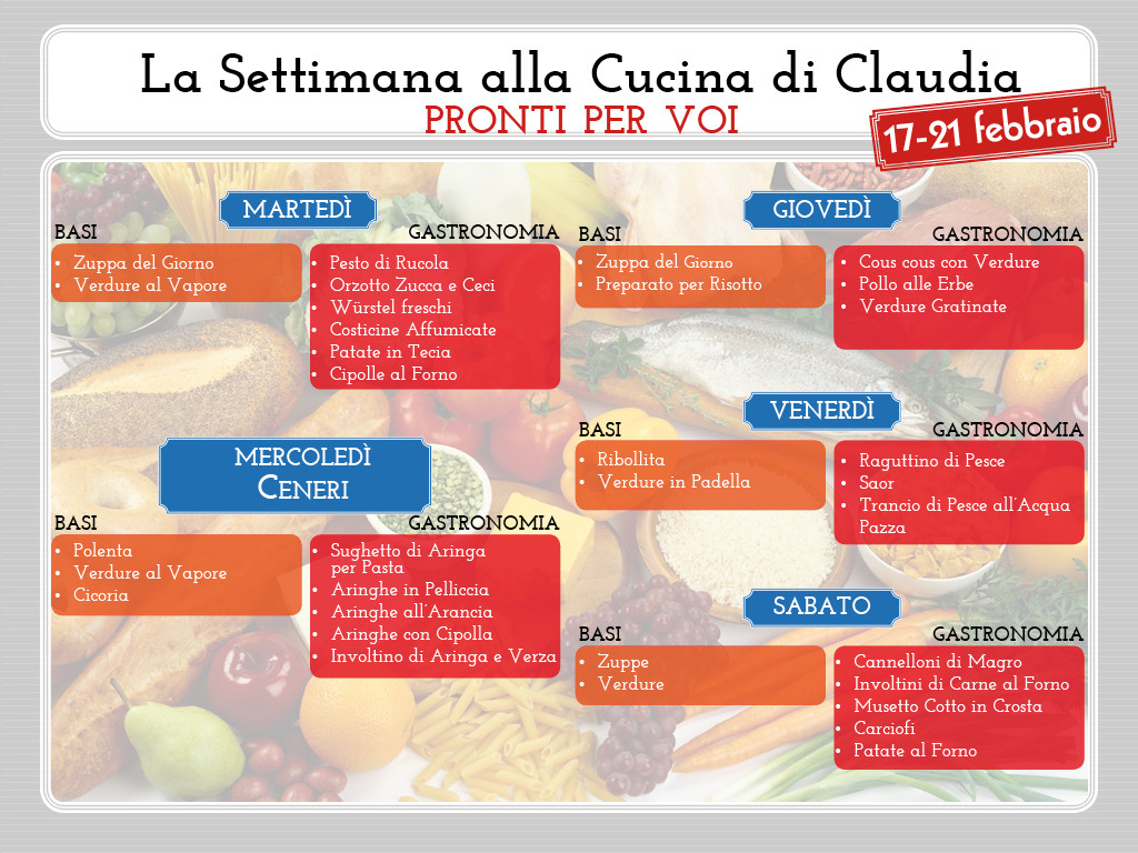 Menu 17-21 febbraio La Cucina di Claudia Pavia di Udine