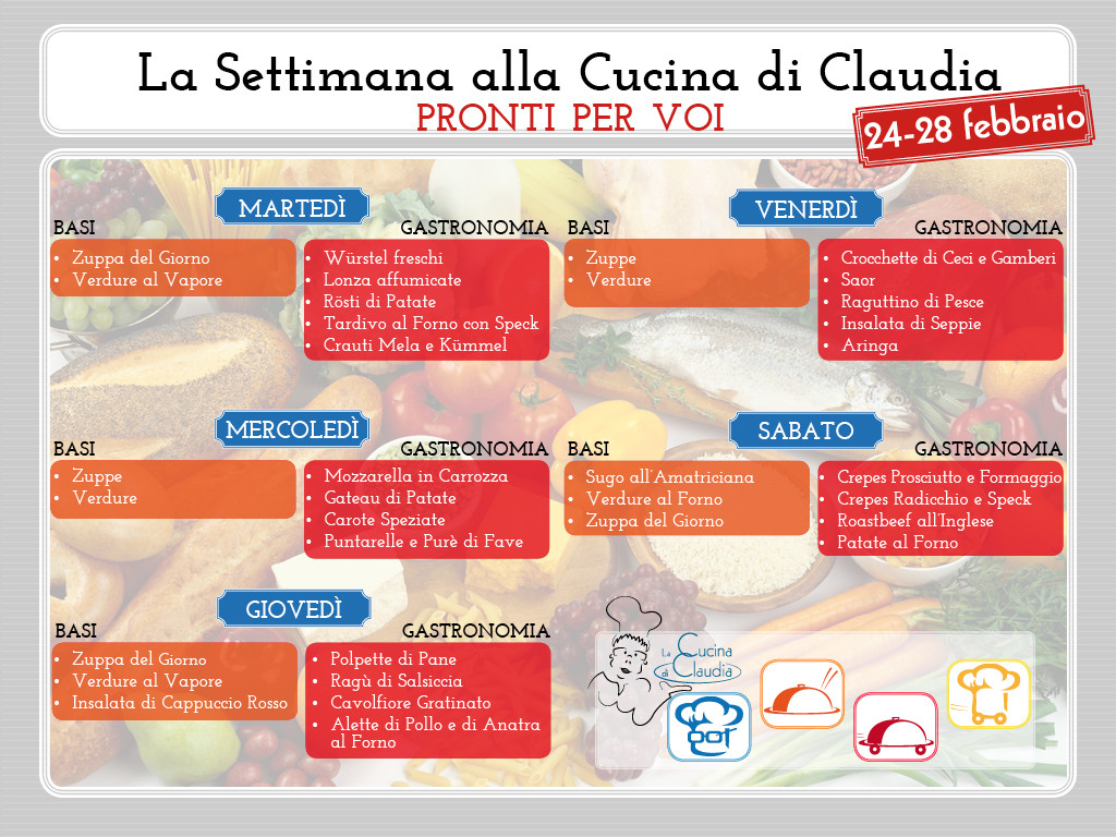 Menu 24-28 febbraio La Cucina di Claudia Pavia di Udine