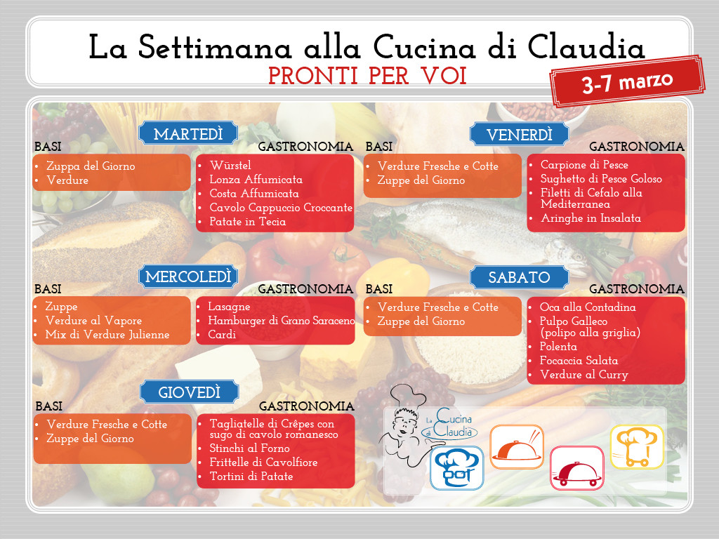 Menu 3-7 marzo La Cucina di Claudia Pavia di Udine