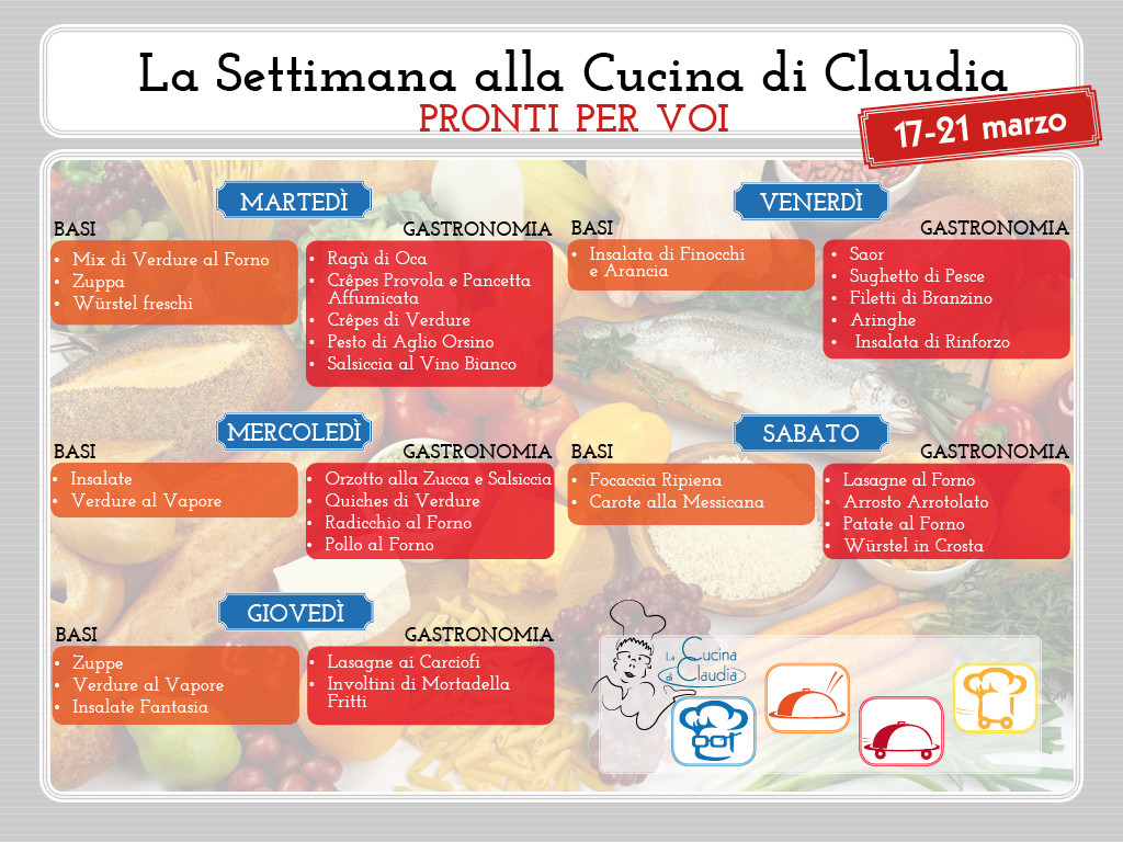 Menu 17-21 marzo La Cucina di Claudia Pavia di Udine