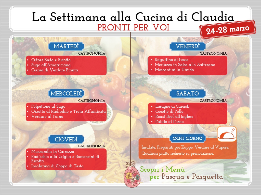 Menu 24-28 marzo La Cucina di Claudia Pavia di Udine