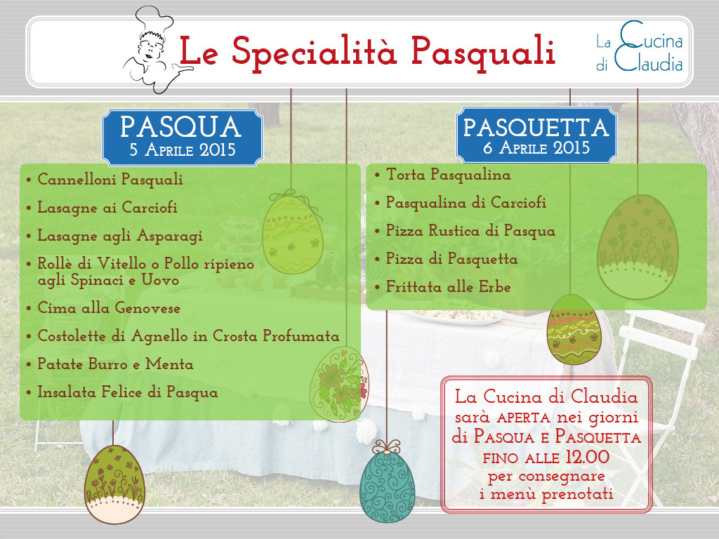 Menu Pasqua e Pasquetta Cucina di Claudia Pavia di Udine 2015