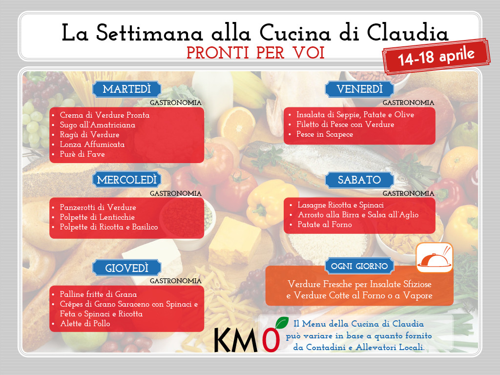 Menu 14-18 aprile La Cucina di Claudia Pavia di Udine