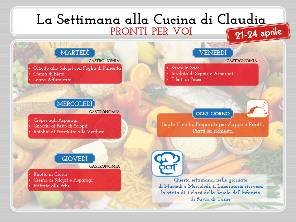 Menu 21-24 aprile La cucina di Claudia Pavia di Udine
